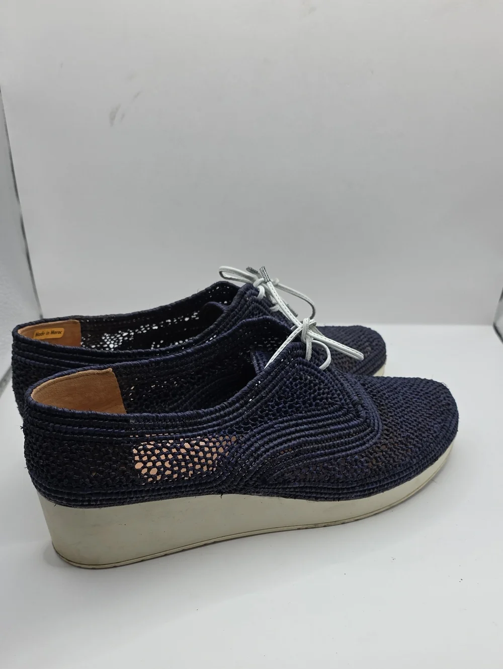 Robert CLERGERIE Women 38.5 Lisa Woven Raffia Wedge Platform Oxford Shoes